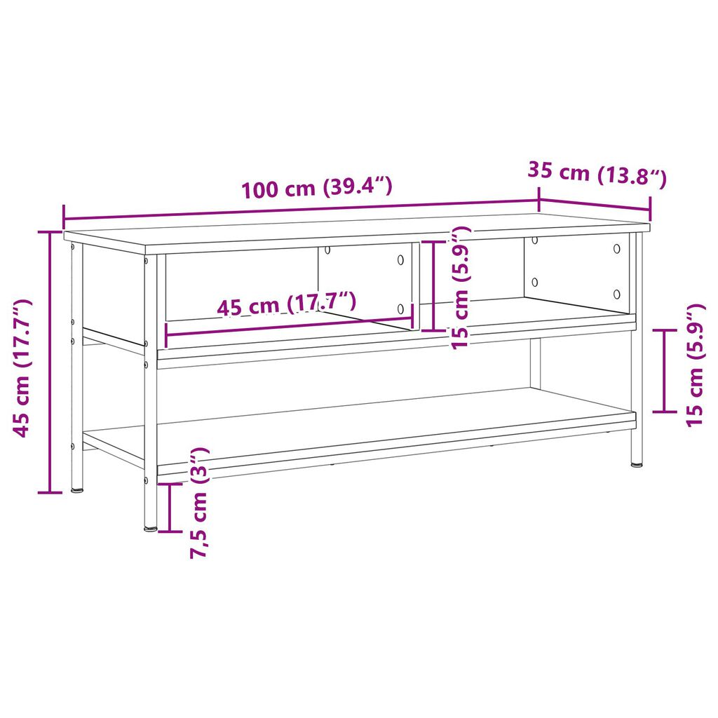 vidaXL TV-Schrank Altholz 100x35x45 cm Holzwerkstoff und Stahl