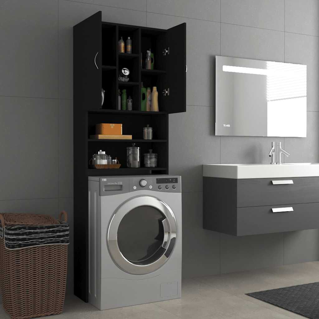 vidaXL Waschmaschinenschrank Schwarz 64x25,5x190 cm