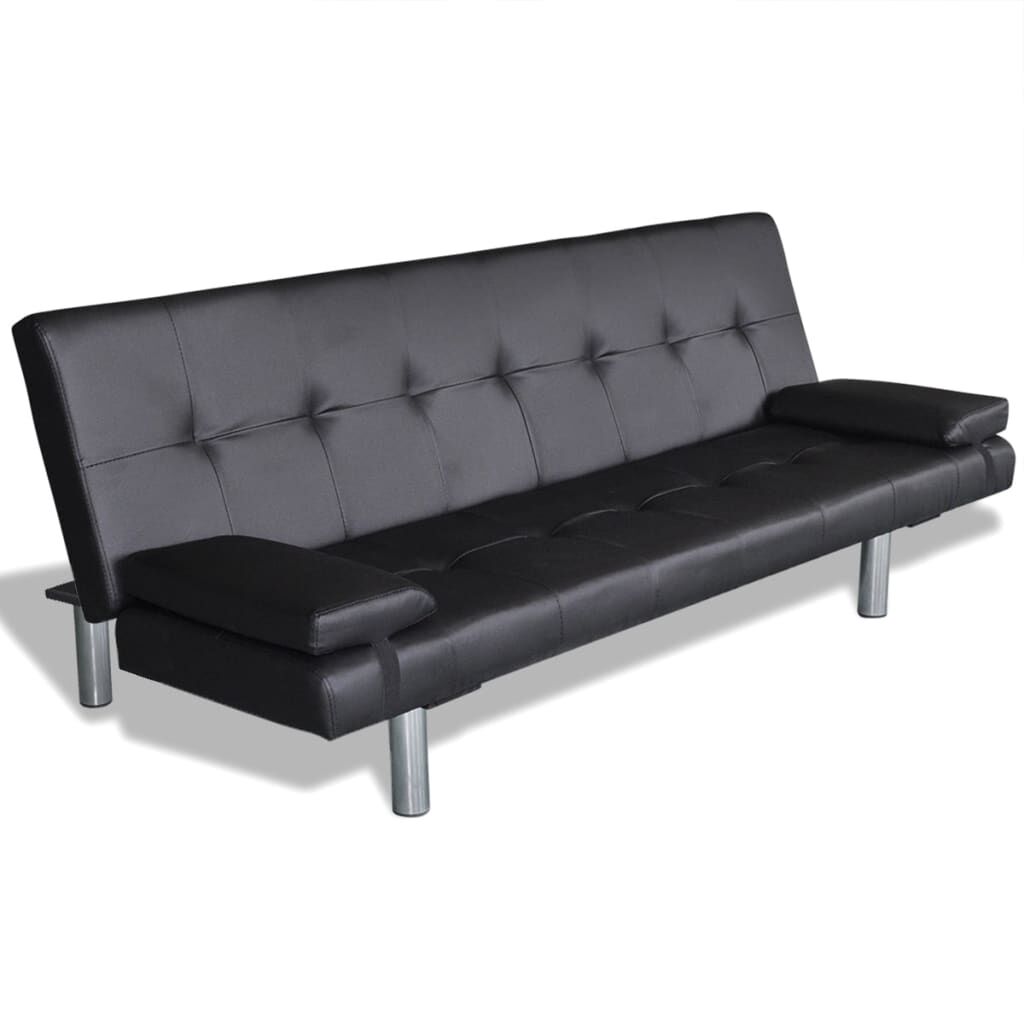 vidaXL Schlafsofa mit 2 Kissen Kunstleder Ausziehbar Schwarz